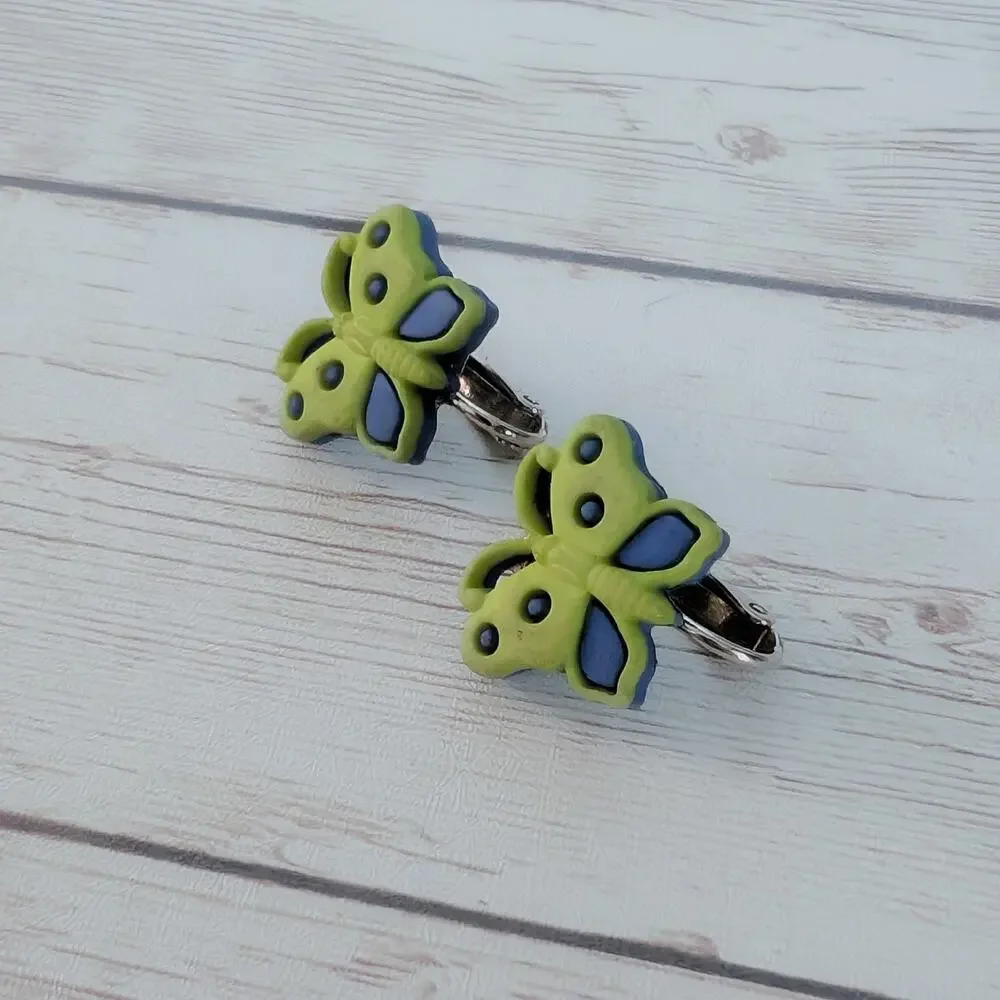 Green & Blue Butterfly Clip On Earrings